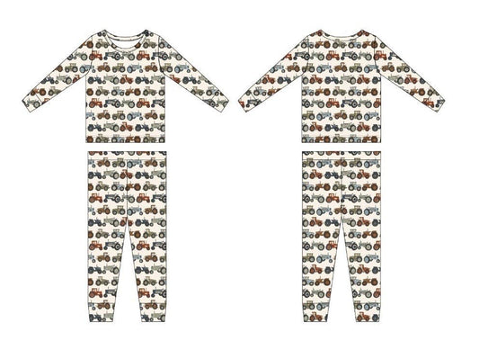 Tractors (Ribbed) | Bamboo Two Piece Pajama Set