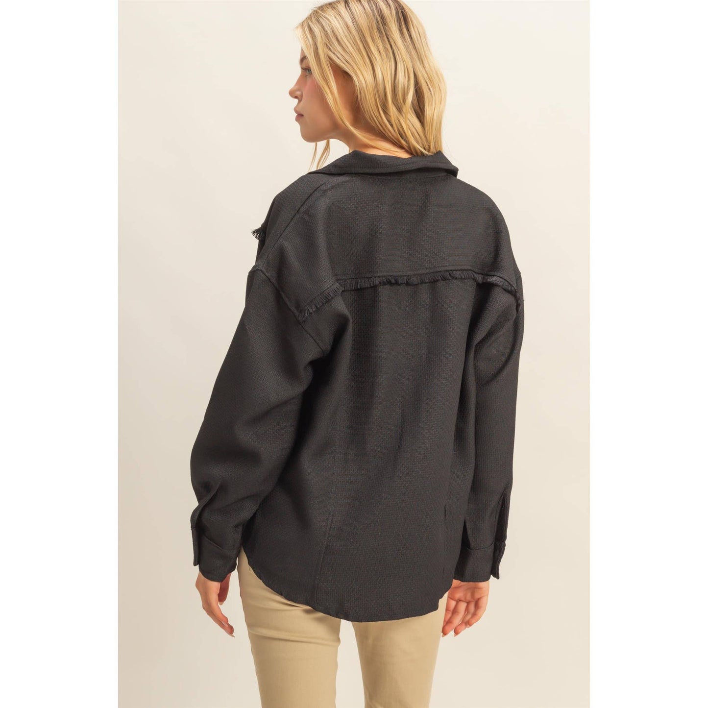 Fray Detail Shacket: BEIGE