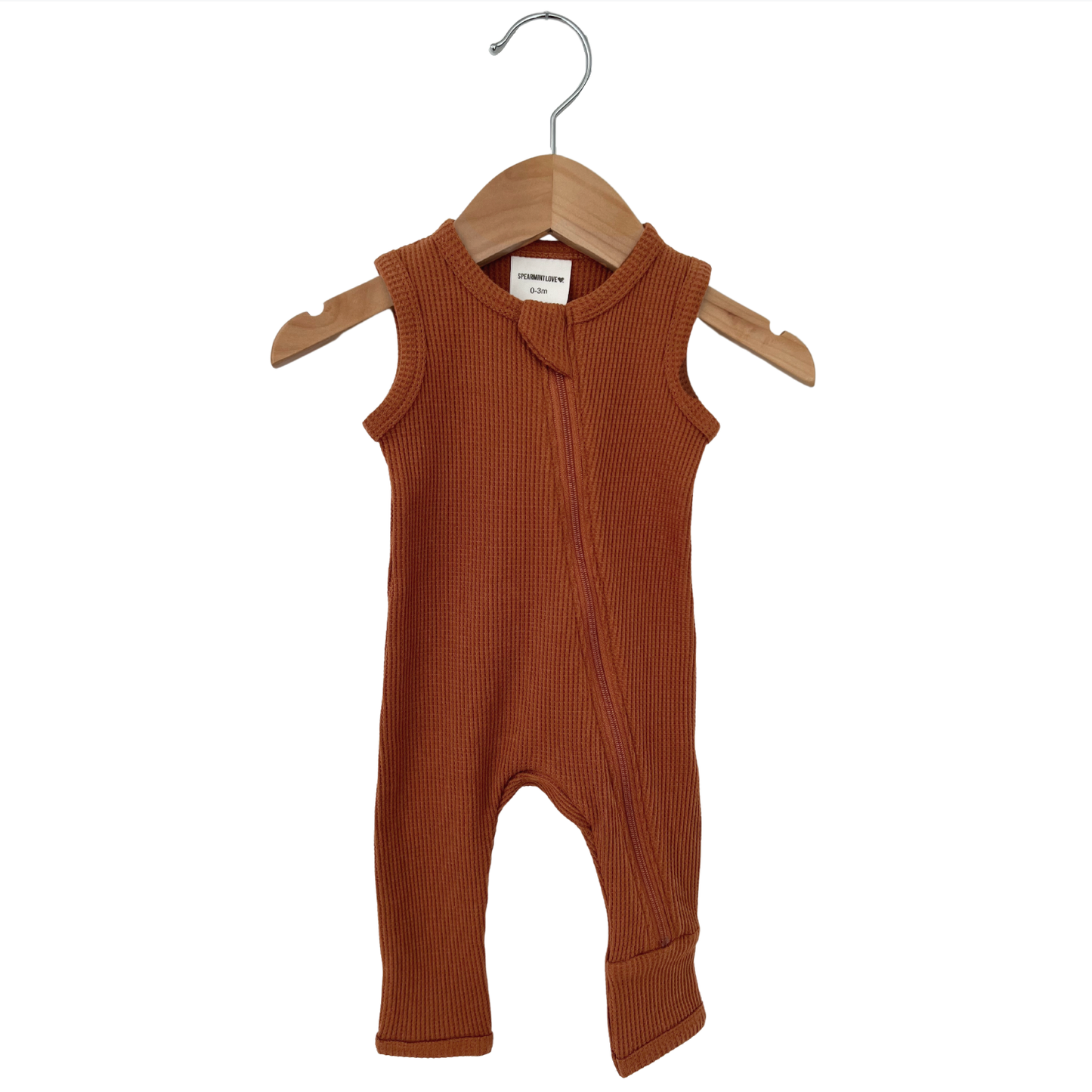 Organic Waffle Sleeveless Zip Romper, Caramel: 12 - 18 mo.
