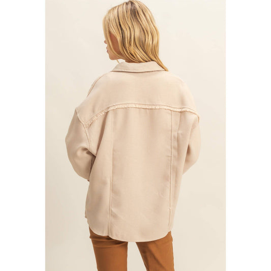 Fray Detail Shacket: BEIGE