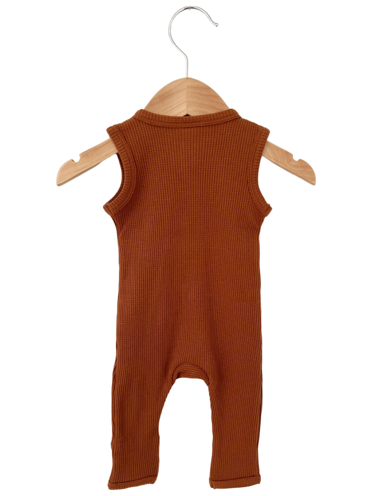 Organic Waffle Sleeveless Zip Romper, Caramel: 12 - 18 mo.