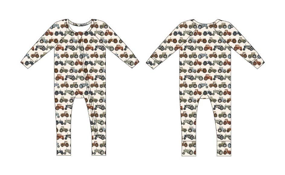 Tractors (Ribbed) | Bamboo Zipper Pajamas